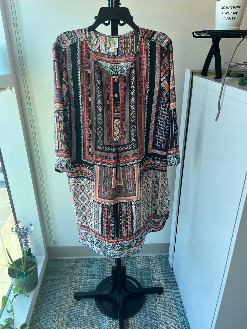 Fashion to Figure Black and Coral Patterned Boho Tunic